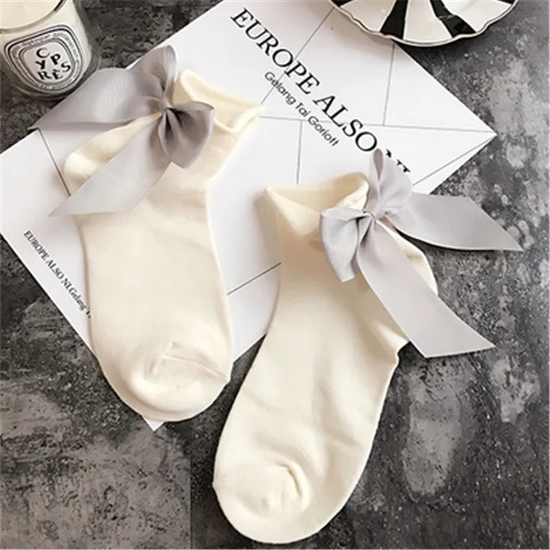 

Women's Lovely Candy Color Bow Socks Casual Female Contrast Color Short Socks Cute Ladies Bow Knot Sox Japanese Socks Sweet Cute