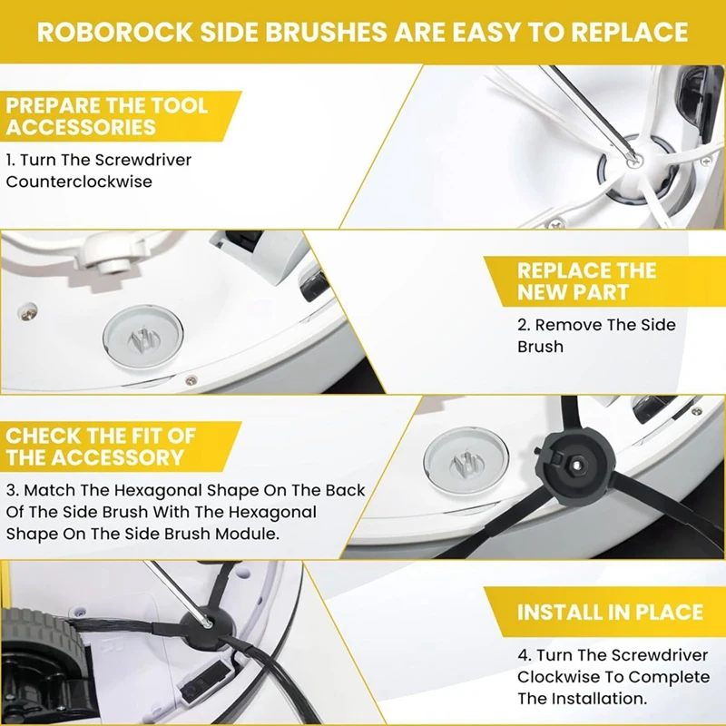 Фото 【КУПИТЬ СЕЙЧАС】4 шт. Замена боковых щеток для Roborock S8 Pro Ultra, S7 Max Ultra, Qrevo, Qrevo Slim, серия деталей №1