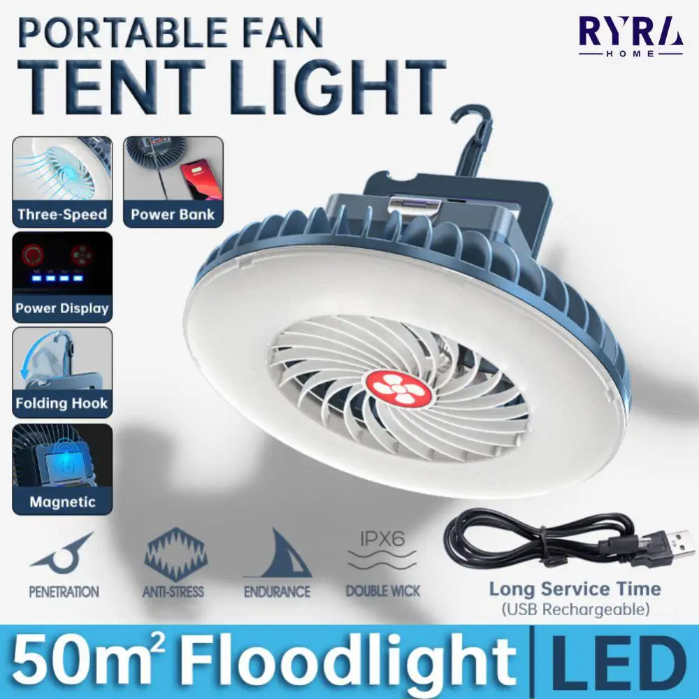 

Rechargeable LED Camping Lantern Portable USB Charging Fan Light Hiking Light 2in1 LED Multifunctional Waterproof Camping Lamp