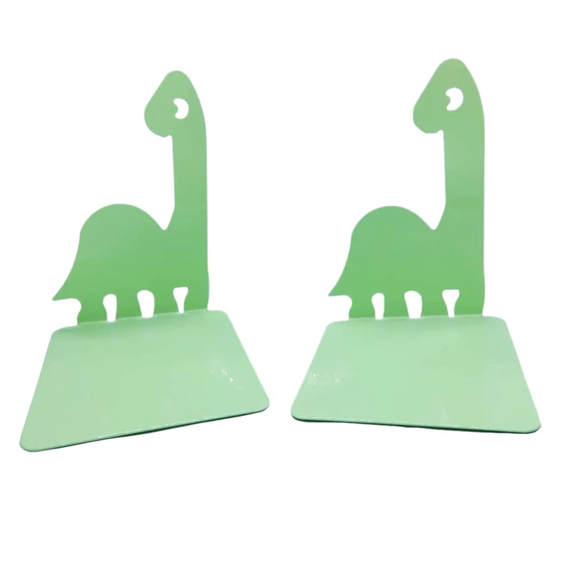 

1 Pair Bookends, Cartoon Dinosaur Bookshelf, Non-Skid Metal Book Storage Box, Magazine Stand, School, Office