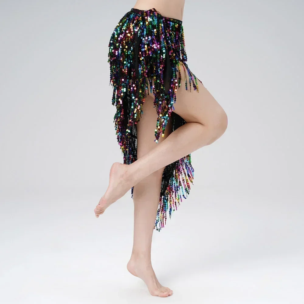 Фото Юбка для танца на животе yesBelly Dance для девочек, с треугольными пайетками, длинными бахромами, пояс для танцев для женщин №5