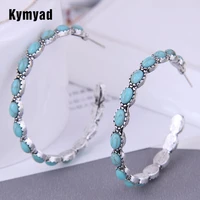 kymyad vintage handmade turquoise hoop earrings for women big circular statement bohemian earings fashion jewelry 2022