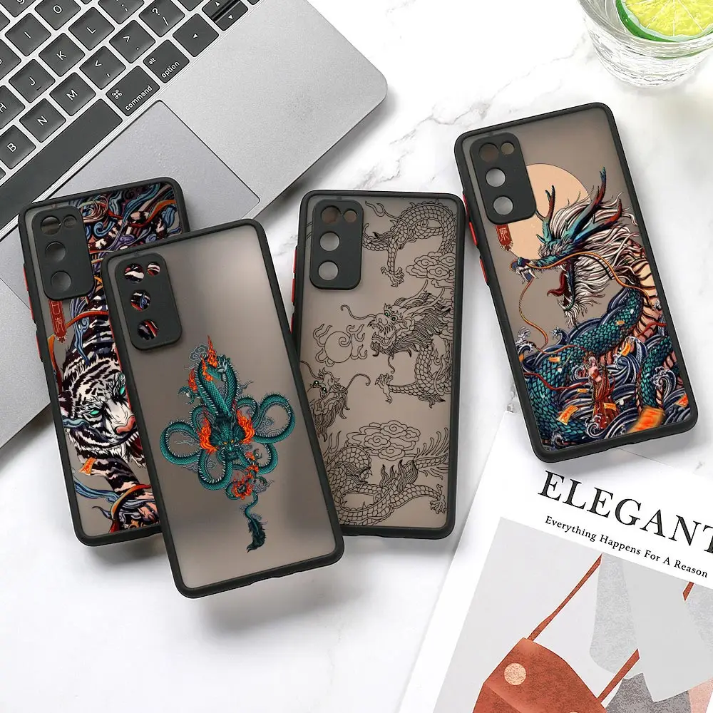 

Dragon Clouds Matte Cases For Samsung Galaxy A52 A22 A33 A53 A72 A73 5G A32 4G A51 A71 Armor Fundas Cover Line Art Pattern Tiger