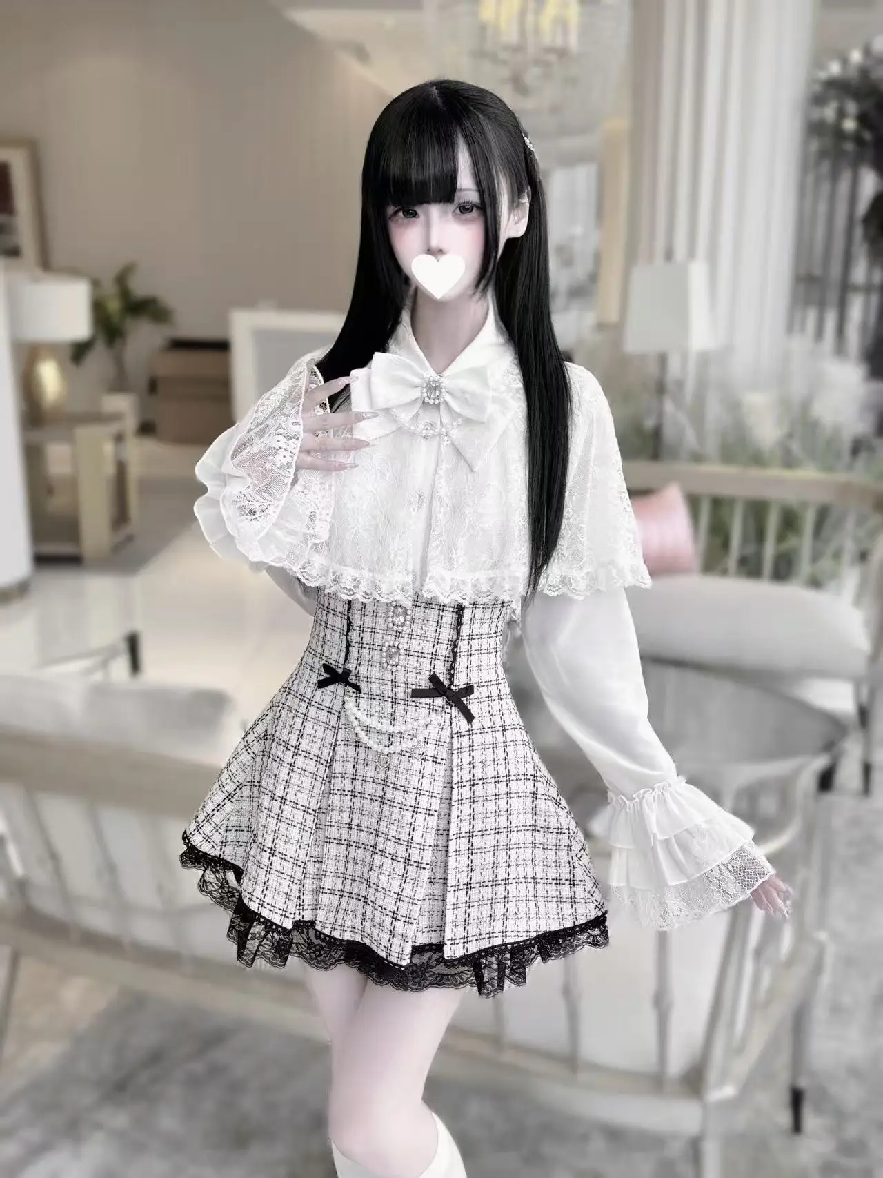 Новинка 2024 года весенняя накидка с жемчужным бантом и кружевными рукавами