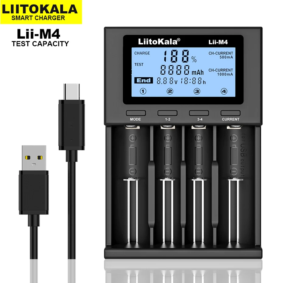 

Liitokala Lii-M4 Lii-PD2 Lii-500 18650 Battery Charger for 1.2V 3.7V NiMH 26650 21700 18350 18500 14500 AA AAA Batteries
