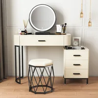 Light Luxury Glass Dressing Table Black White LED Makeup Mirror Multi-function Locker Makeup Table Home Bedroom Furniture