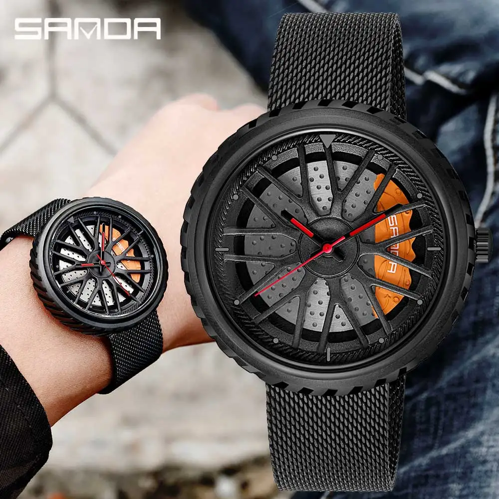 

Часы наручные SANDA Мужские кварцевые, спортивные водонепроницаемые со стальным сетчатым браслетом