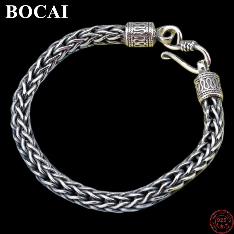

BOCAI S925 Sterling Silver Bracelets for Men Women New Fashion Multi-strand Weaven Horsewhip-chain Pure Argentum Punk Jewelry