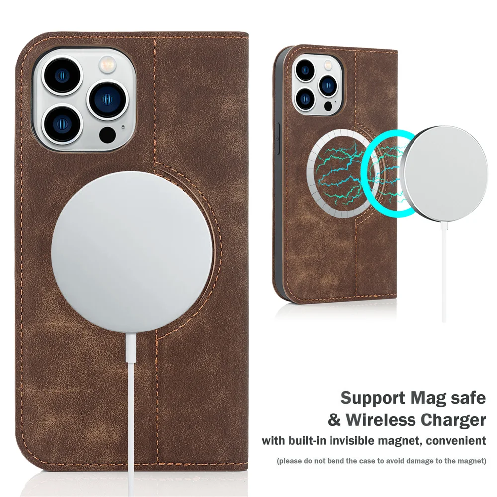 

For Magsafe Wallet Leather Flip Phone Case For iPhone 14 Plus 12 13 Pro Max mini Magnetic Wireless Charging Rfid Blocking Cover