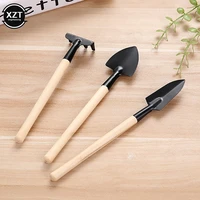 3pcsset mini gardening tools wood handle stainless steel potted plants shovel rake spade for flowers planters supplies