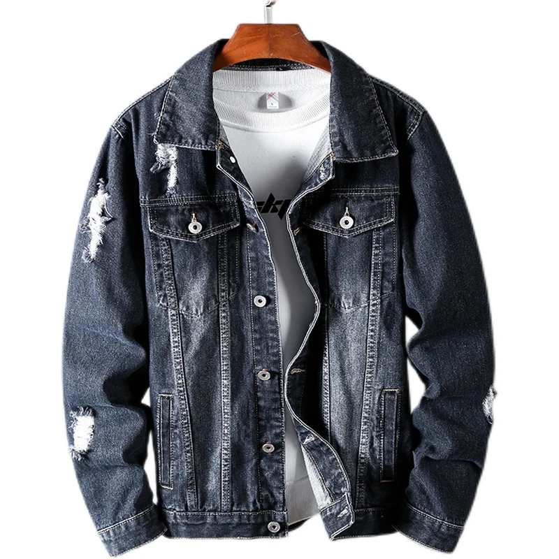 

Джинсовая куртка 5XL, мужская Свободная джинсовая куртка с вышивкой букв на весну и осень, модная трендовая Мужская джинсовая куртка