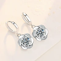 wholesale s925 sterling silver 2021 trendy womens fashion jewelry high quality blue pink crystal zircon simple flower earrings