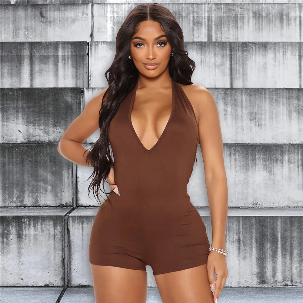 

2022 Summer Sexy V-Neck Skinny Halter Jumpsuit Rompers Playsuits For Women Party Clothing Dropshipping Wholesale