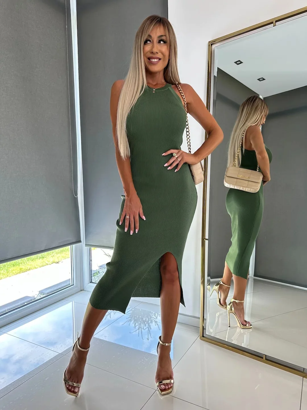 

2023 Amazon Europe America Cross Border Foreign Trade New Women's Solid Color Tank Top Slim Fit Long Split Dress Vestido Dress