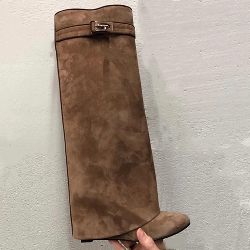 Brand Design Shark Lock Women Boots Sexy Thigh High Boots for Woman Motorcycle Botas Mujer Genuine Leather Platform Boots