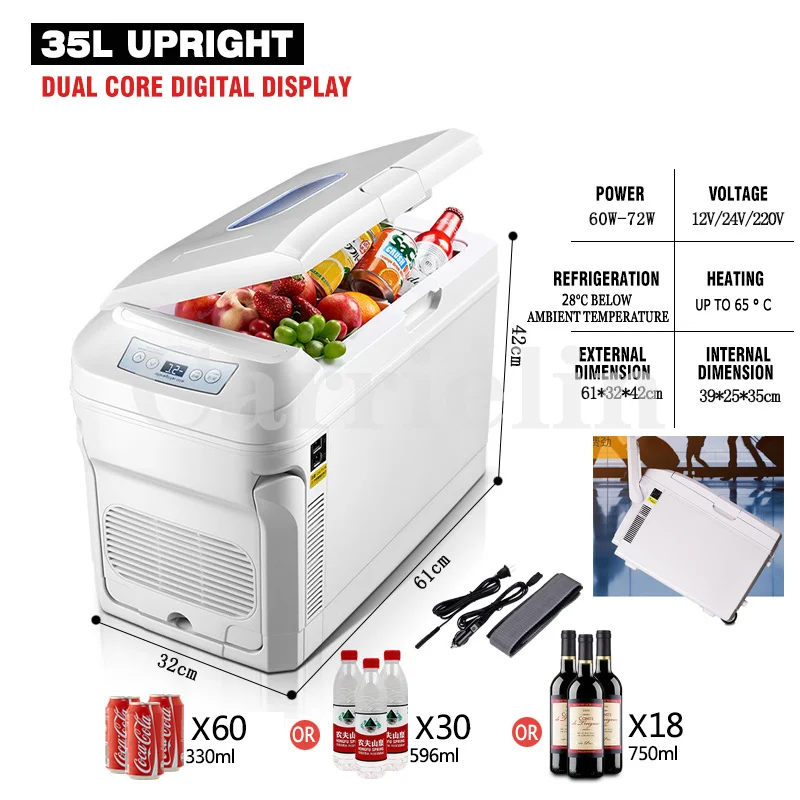 35L 15L Car Refrigerator Mini Fridge Freezer Portable Compressor Cooler 12/24V/220V Refrigeration Warm Heat Ice Box For Camping