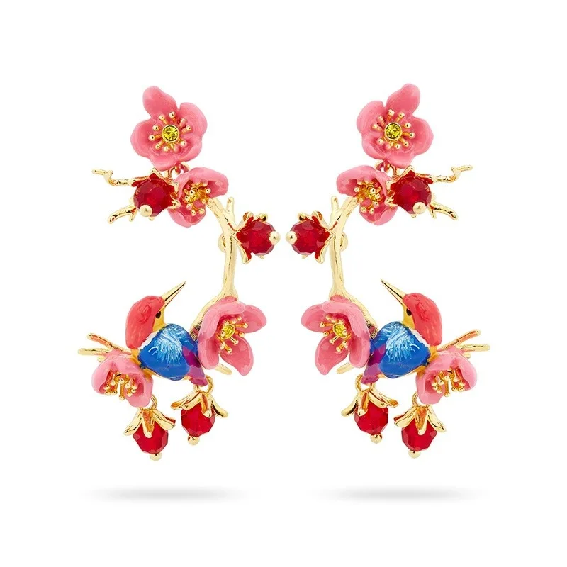 Ручная роспись эмаль осень-зима красочные Alcedo Atthis Bengalensis ветки сливы красные