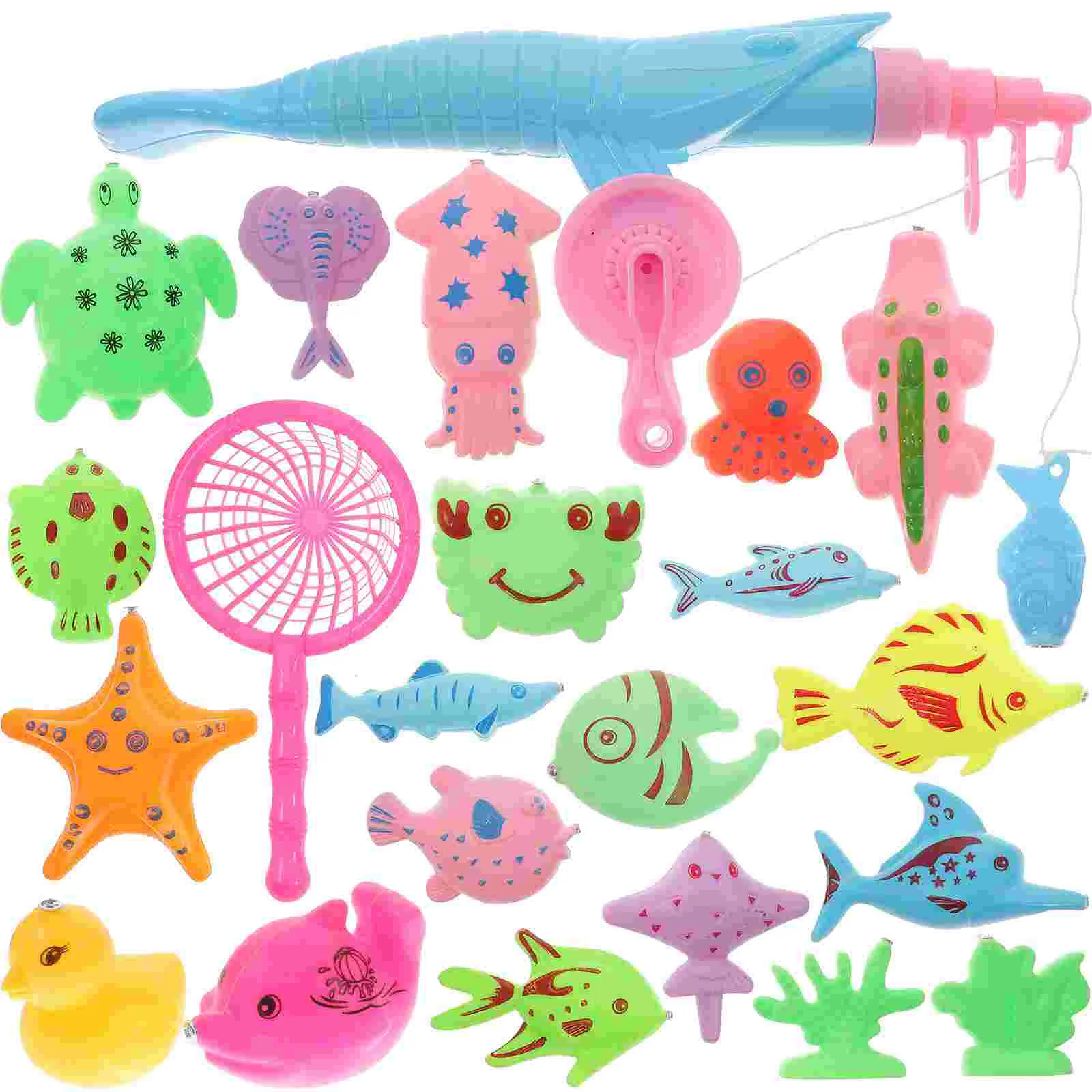 

22pcs Kids Pool Fishing Toys Magnetic Fishing Game Magnet Pole Rod Net Water Table Kiddie Pool Bathtub Bath Game for Bathtime