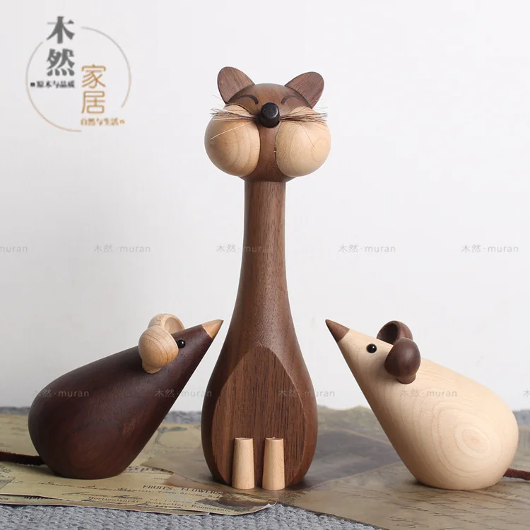 

Nordic Home Decoration Cat and Mouse Creative Study Decoration Walnut Crafts Decoration