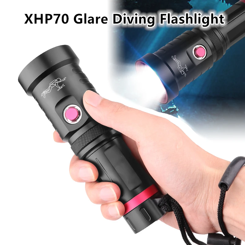 

Portable Flashlight XHP70 Glare Waterproof Flashlight Fixed Focus Amphibious Flashlights Professional Diving Lamps Outdoor Lamp
