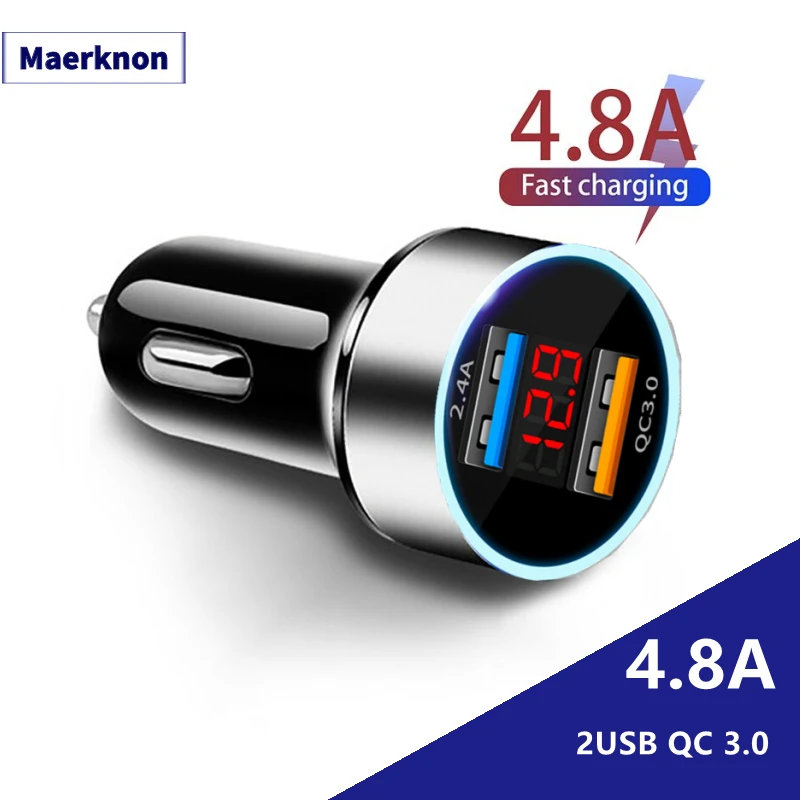 Автомобильное зарядное устройство с двумя USB-портами и светодиодной лампой, 30 Вт