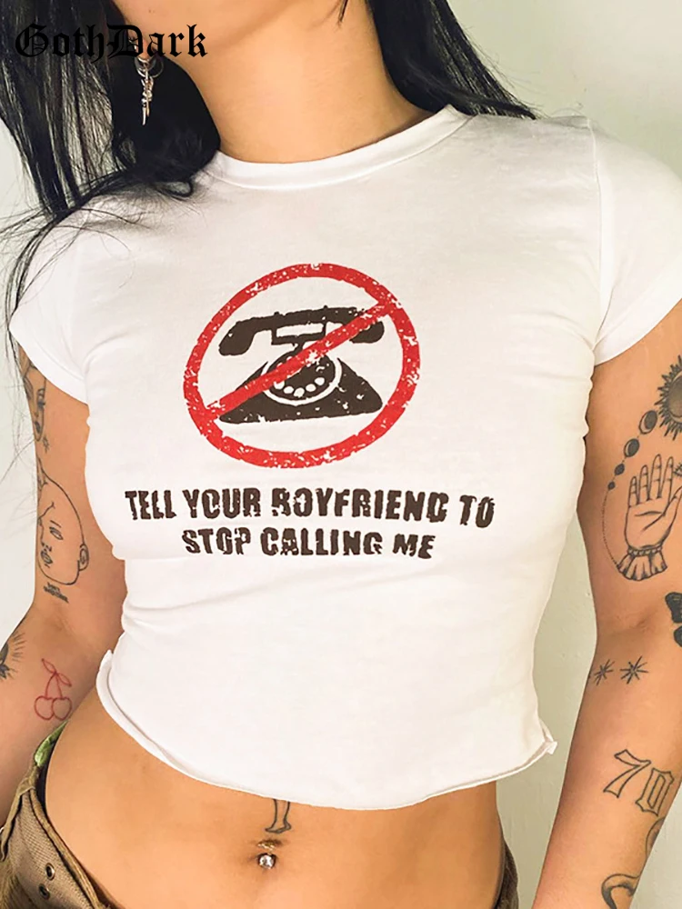 

Goth Dark Gothic Vintage White Women Sexy T-shirts Grunge 90s Streetwear Bodycon Basic Crop Tops Short Sleeve Baby Tee Summer