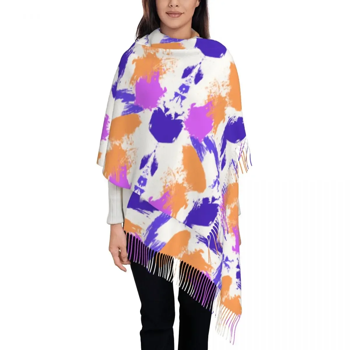 Персонализированный печатный красочный длинный ворсовый шарф с бахромой