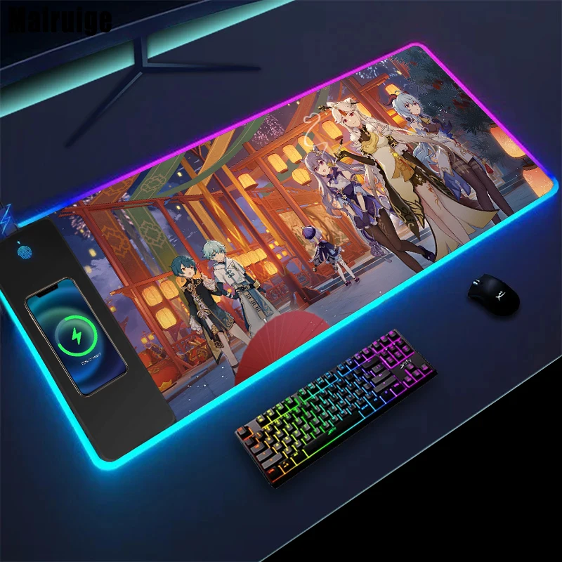 Игровой коврик для мыши Genshin Impact Xxl игрового стола с беспроводной зарядкой