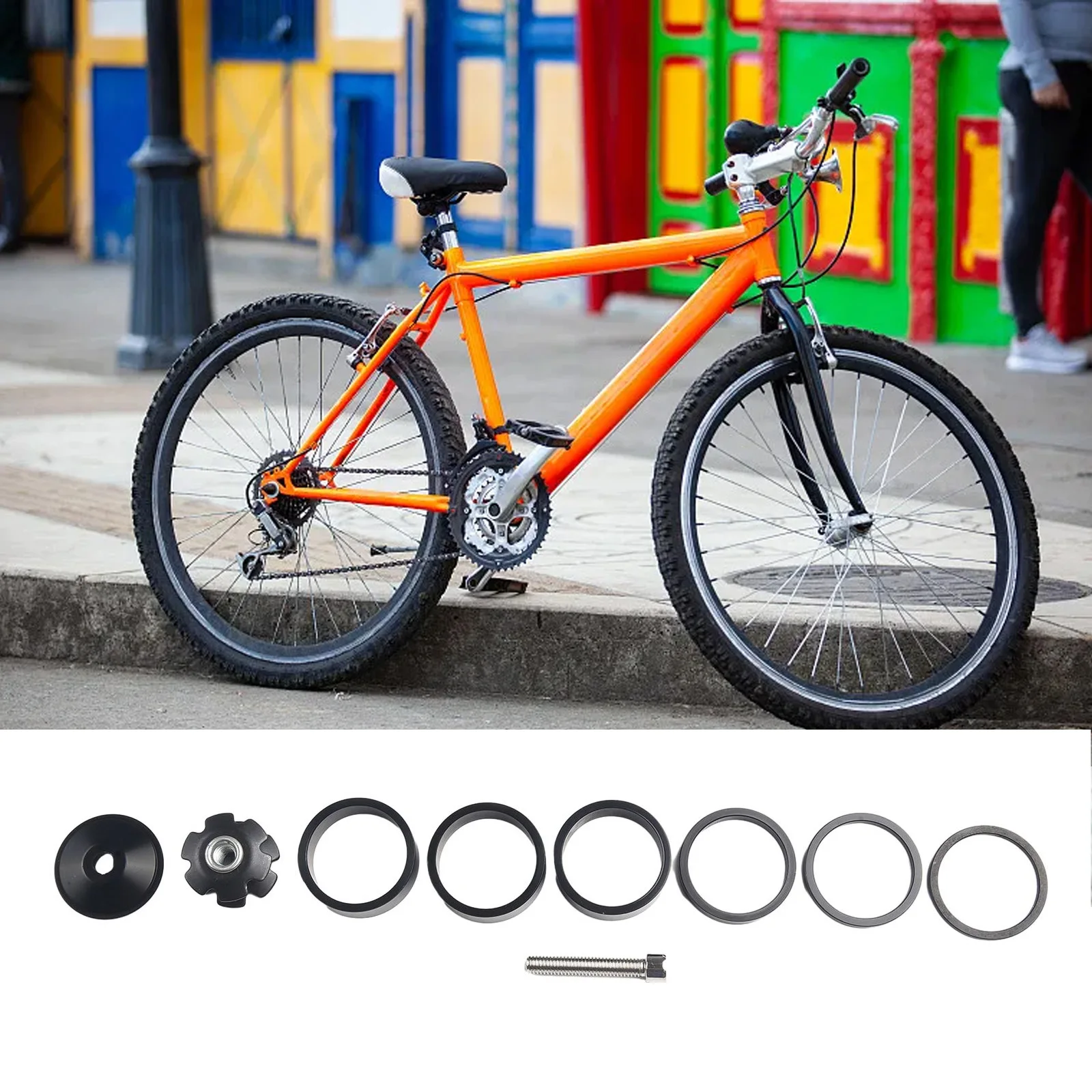 

6 Pcs Aluminum Alloy Bike Headset Washer Mountain Bicycle Front Fork Washer Bike Stem Handlebar Spacers Ring Gasket Headset Bolt