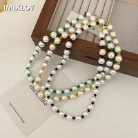kpop colorful beaded stacked pearl clavicle chain necklace for women bff wedding vintage aesthetic jewelry emo y2k accessories