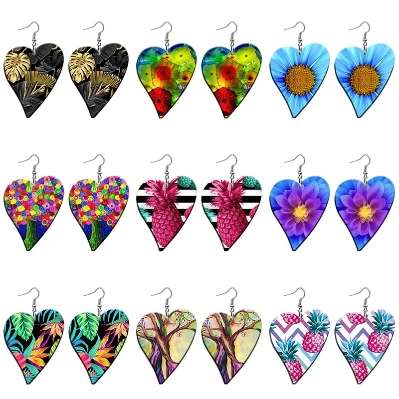 

Pineapple Creative Patterns Acrylic Heart Drop Earrings For Women Stainless Steel Piercing Ear Hooks Jewelry Girls' Gift Z2190