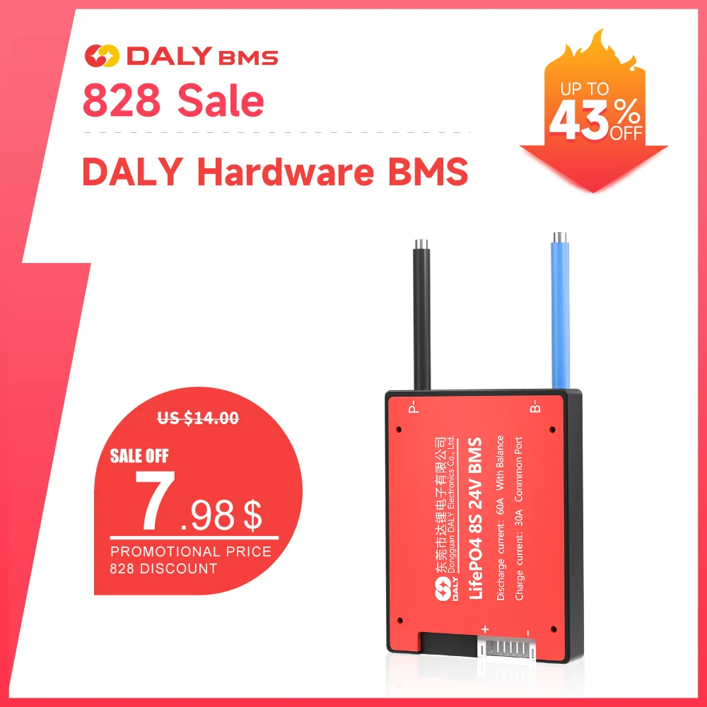 Daly 18650 BMS 10S 36V 12V 24V 48V 60V 4S 6S 7S 8S 13S 14S 15S 16S Li-Ion LiFePo4 LTO 60A 80A 100A для литиевой батареи