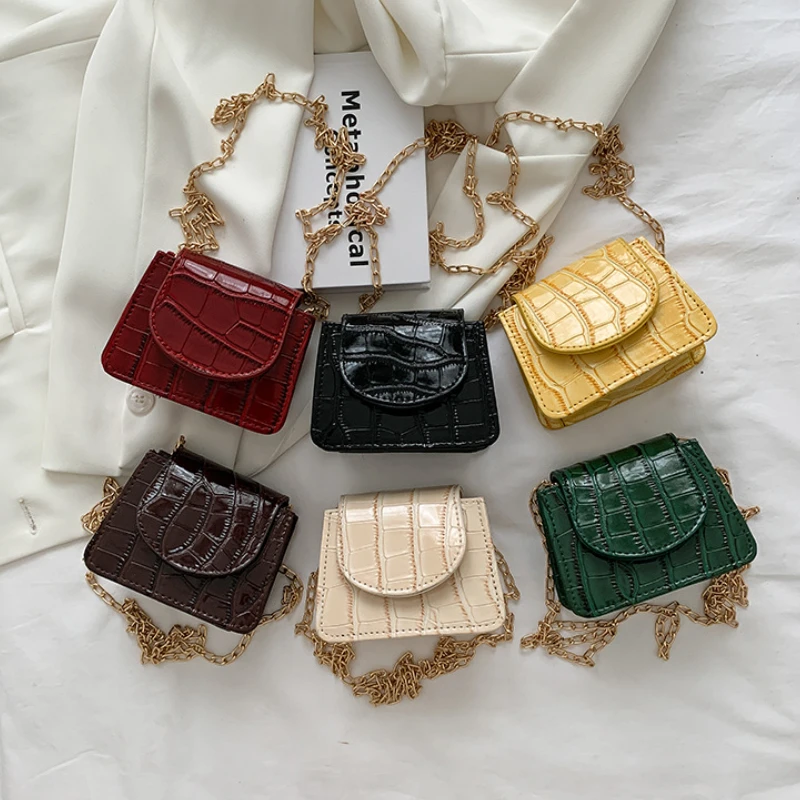 Women Shoulder Handbags Stone Pattern Pu Leather Trend Designer Chain  Bags Coin Purse Mini Single Square Bag