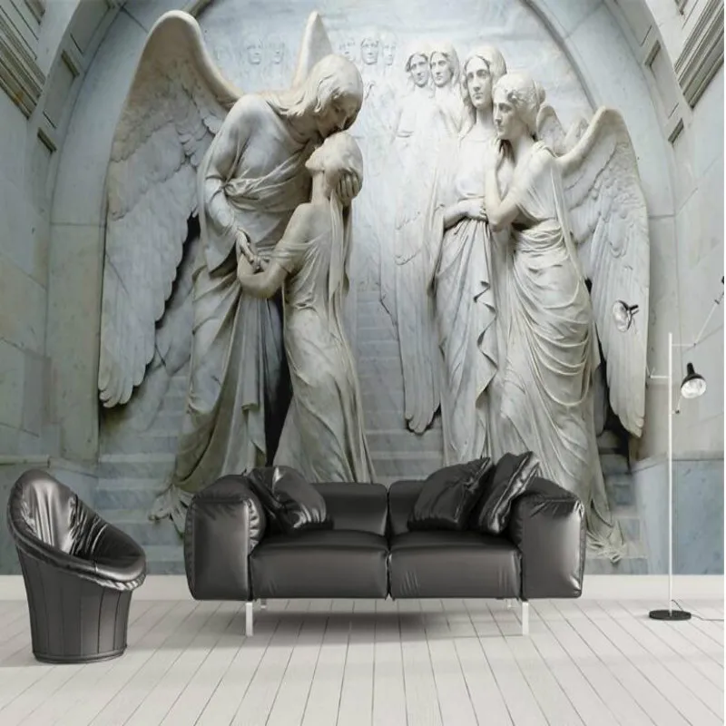 

3D Gray Embossed Classical Angels Photo Wallpaper for Walls Modern Abstract Art Mural Papel De Parede 3D Wall Papers Home Decor