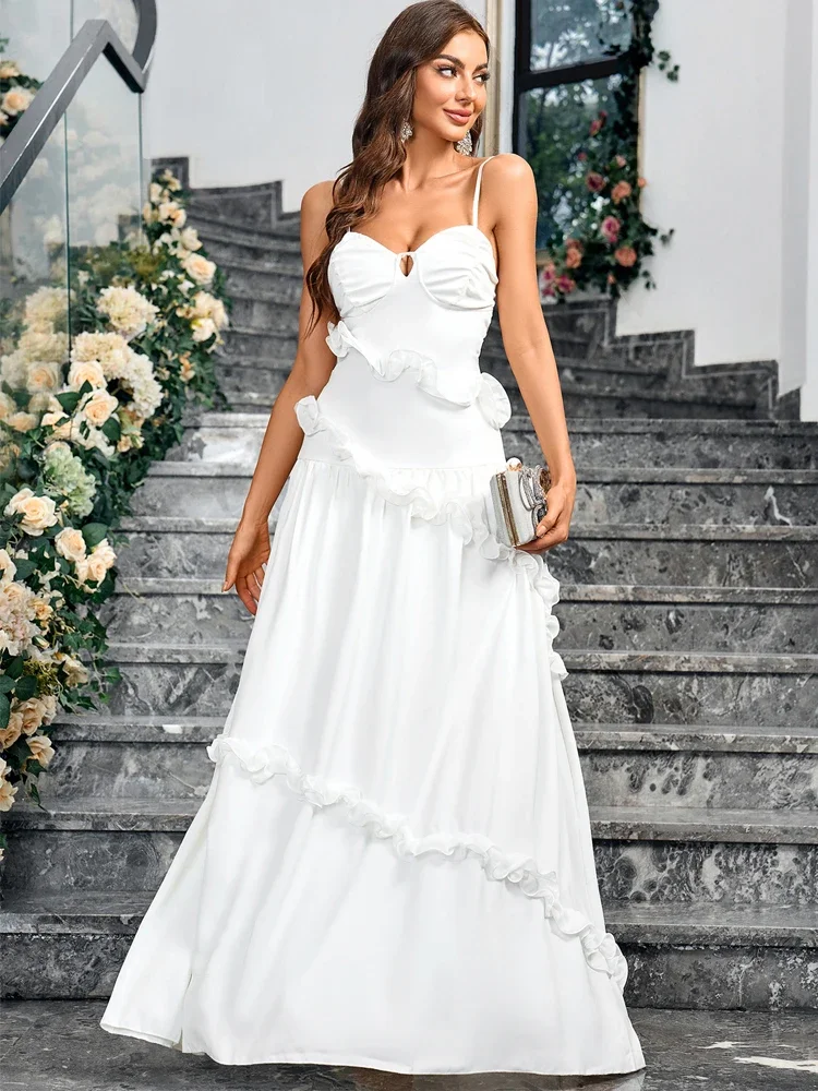 Сексуальное женское платье с глубоким V-образным вырезом Кружевное белое без