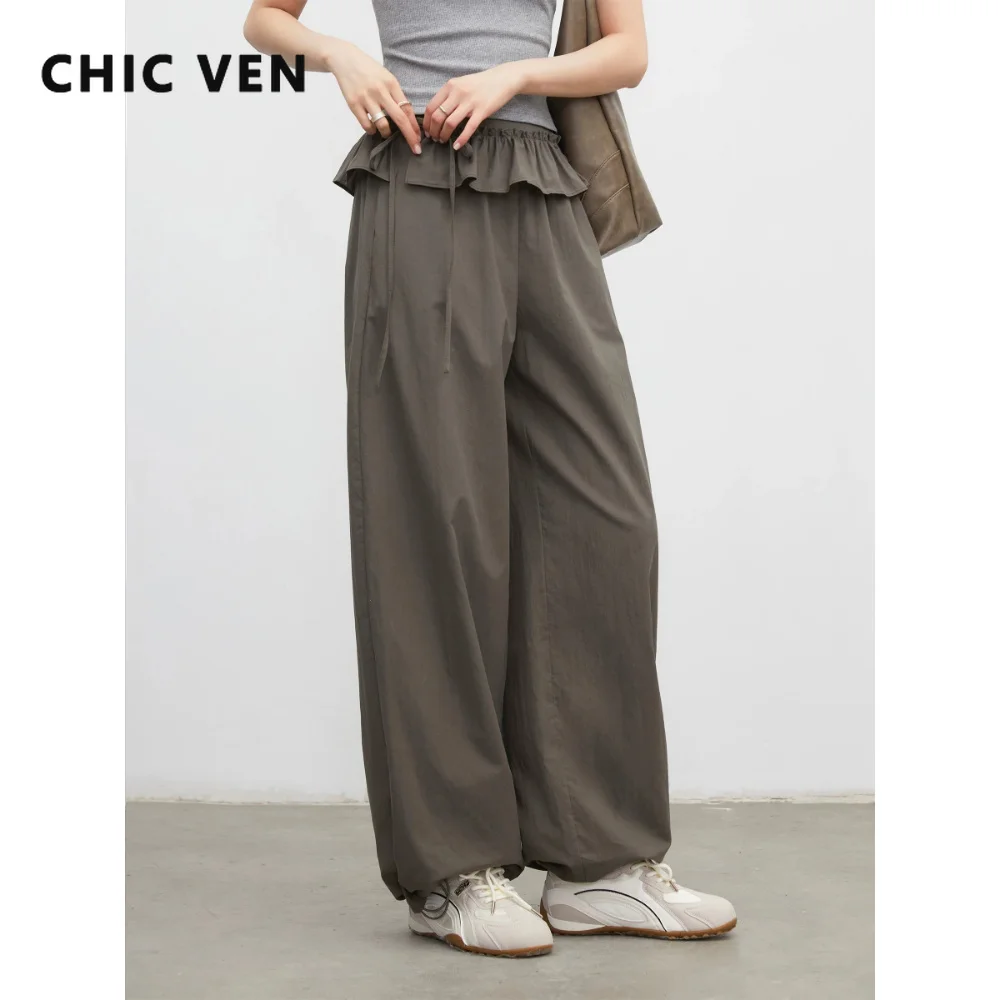 Фото Модные женские брюки CHIC VEN: однотонные, свободные, повседневные, с эластичным поясом, широкие штанины, для девушек, весна-лето 2026 №2