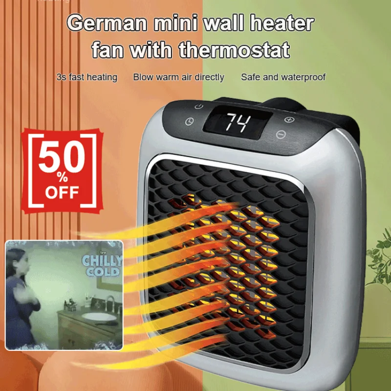 

Electric Portable Heater Mini Wall Mount Home Office Desktop Warm Air Heater Warmer Fan Silent Remote Fast Heat Thermostat
