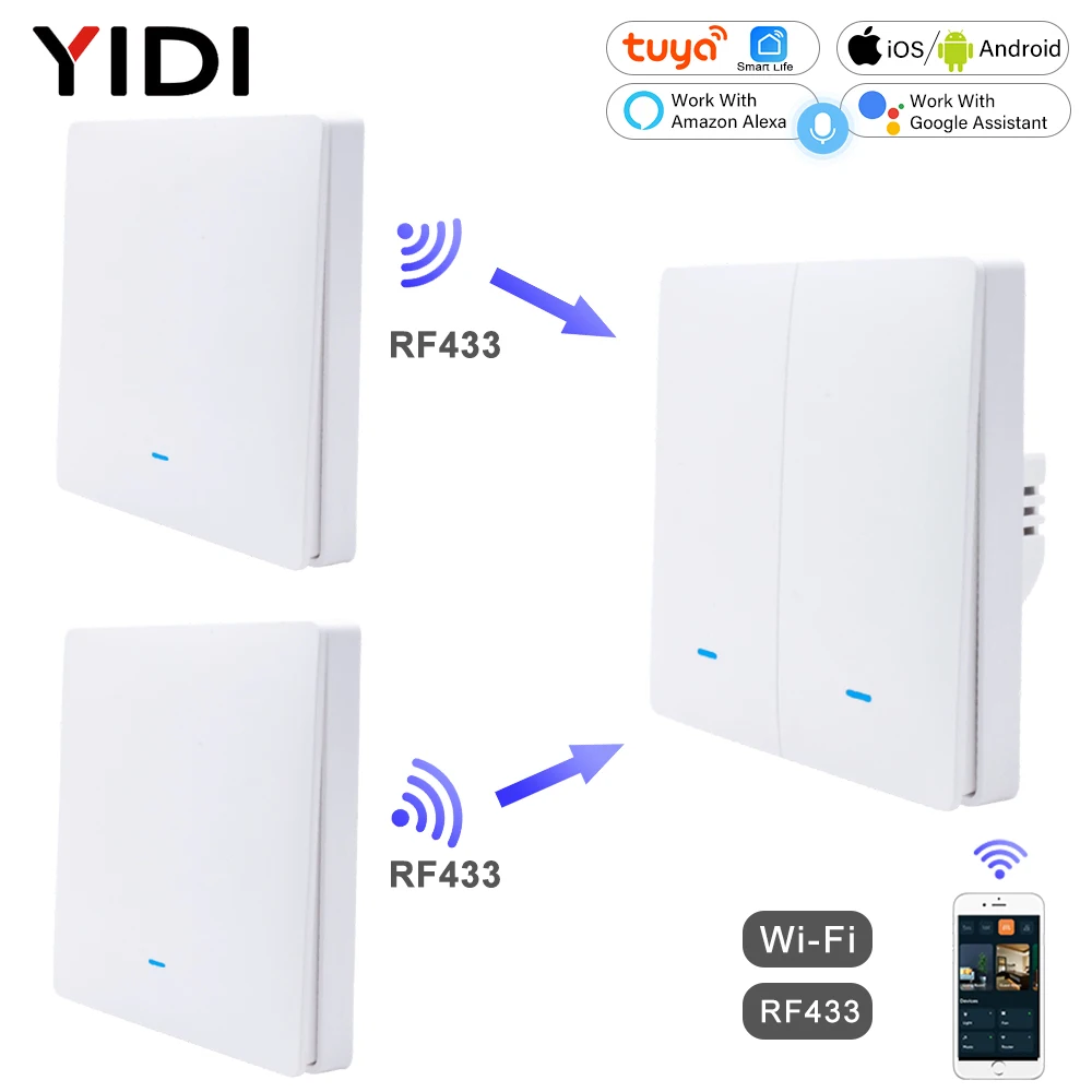 

2 3 Way RF 433 Remote Smart Control Wall Light Switch 220V Tuya WiFi UK EU Standard Smart Life Alexa Home Assistant 1 2 3 Gang
