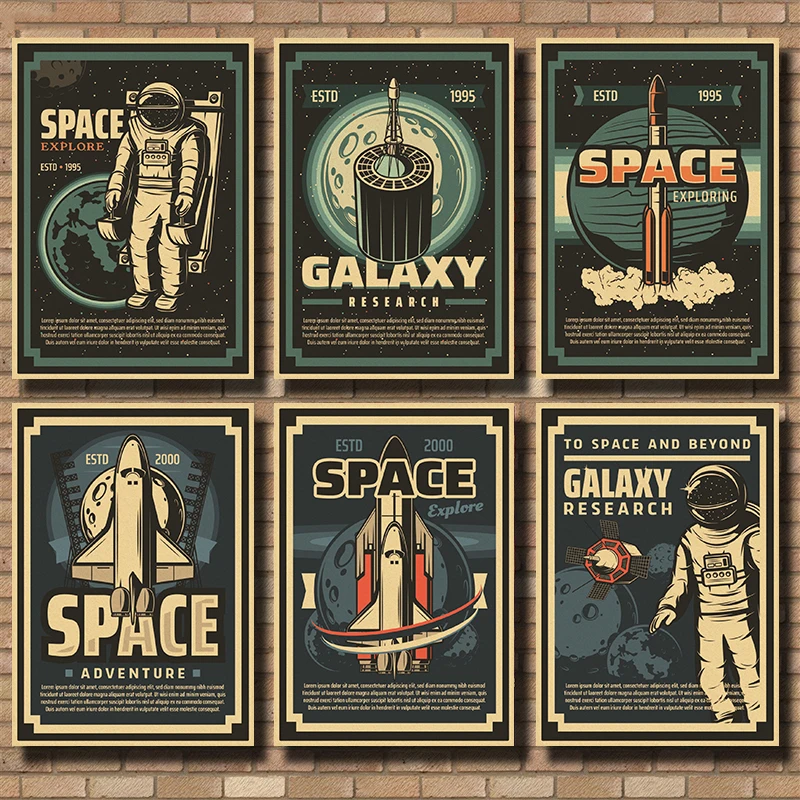 Ретро космические приключения мультфильм искусство НЛО плакат астронавт и