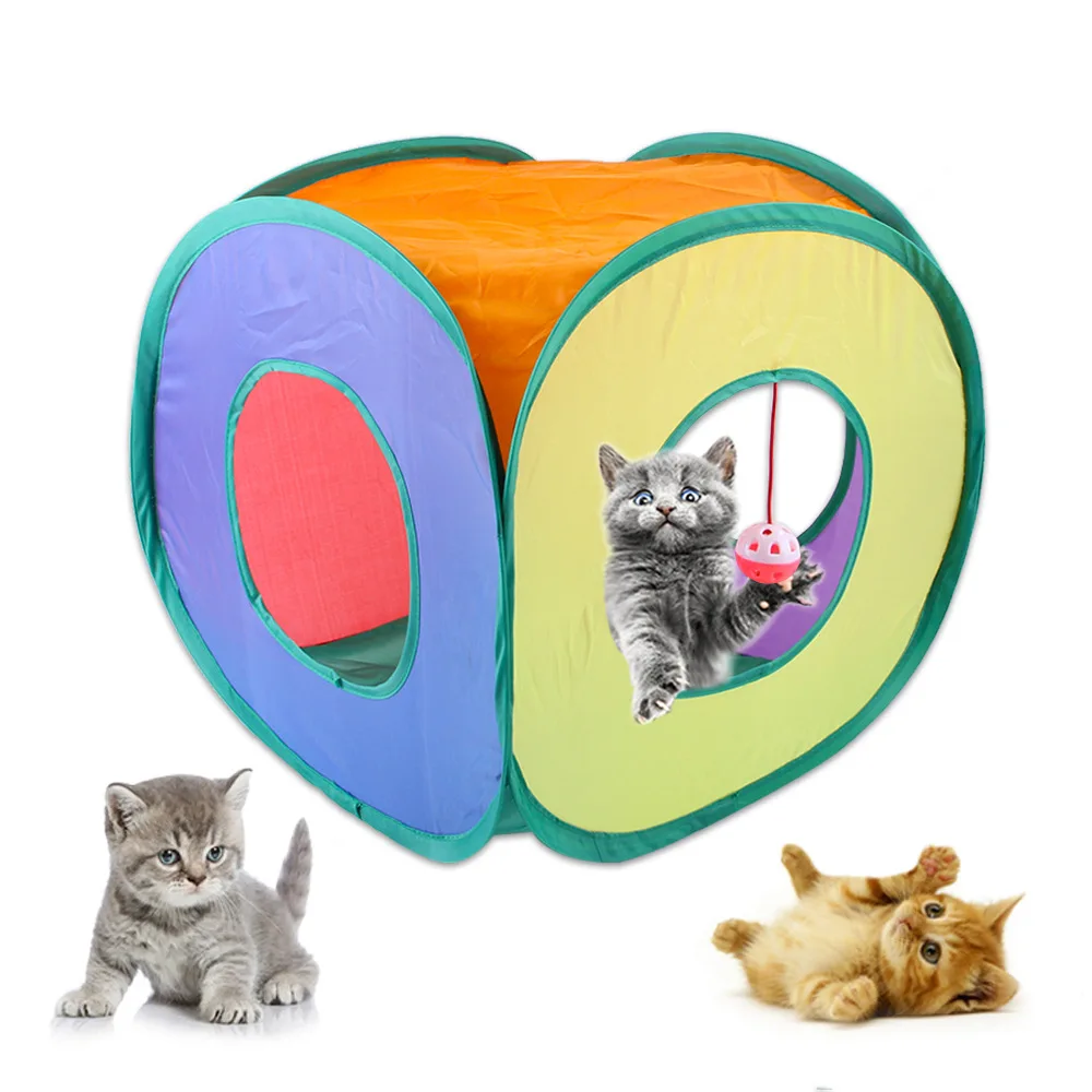 

New Polyester Square Cat Rainbow Tunnel Can Store Folding Cat Channel One Size Monochrome Pet Drill Bucket Cat Toy Accessories