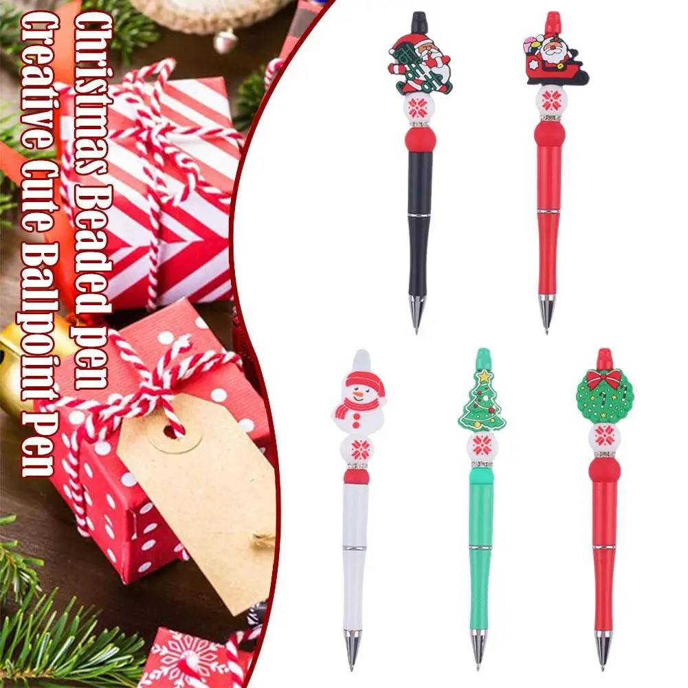 

Рождественская шариковая ручка, милые ручки с бисером для школы, офиса, товары для рождественской елки, деда мороза, декоративная ручка для письма с бисером L6f3