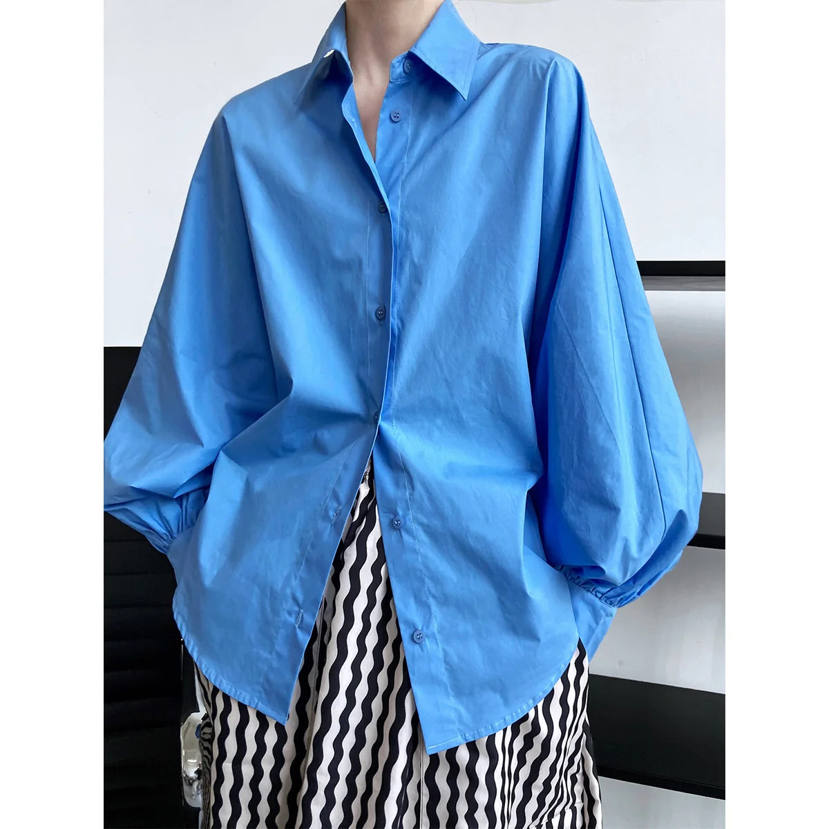 

Women Oversized White Button Down Shirt Lantern Sleeve Shirt Top 2023 Spring Loose Lazy Shirt
