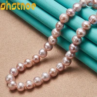 925 sterling silver 7 8mm natural freshwater pearl chain necklace for women engagement wedding gift fashion charm jewelry