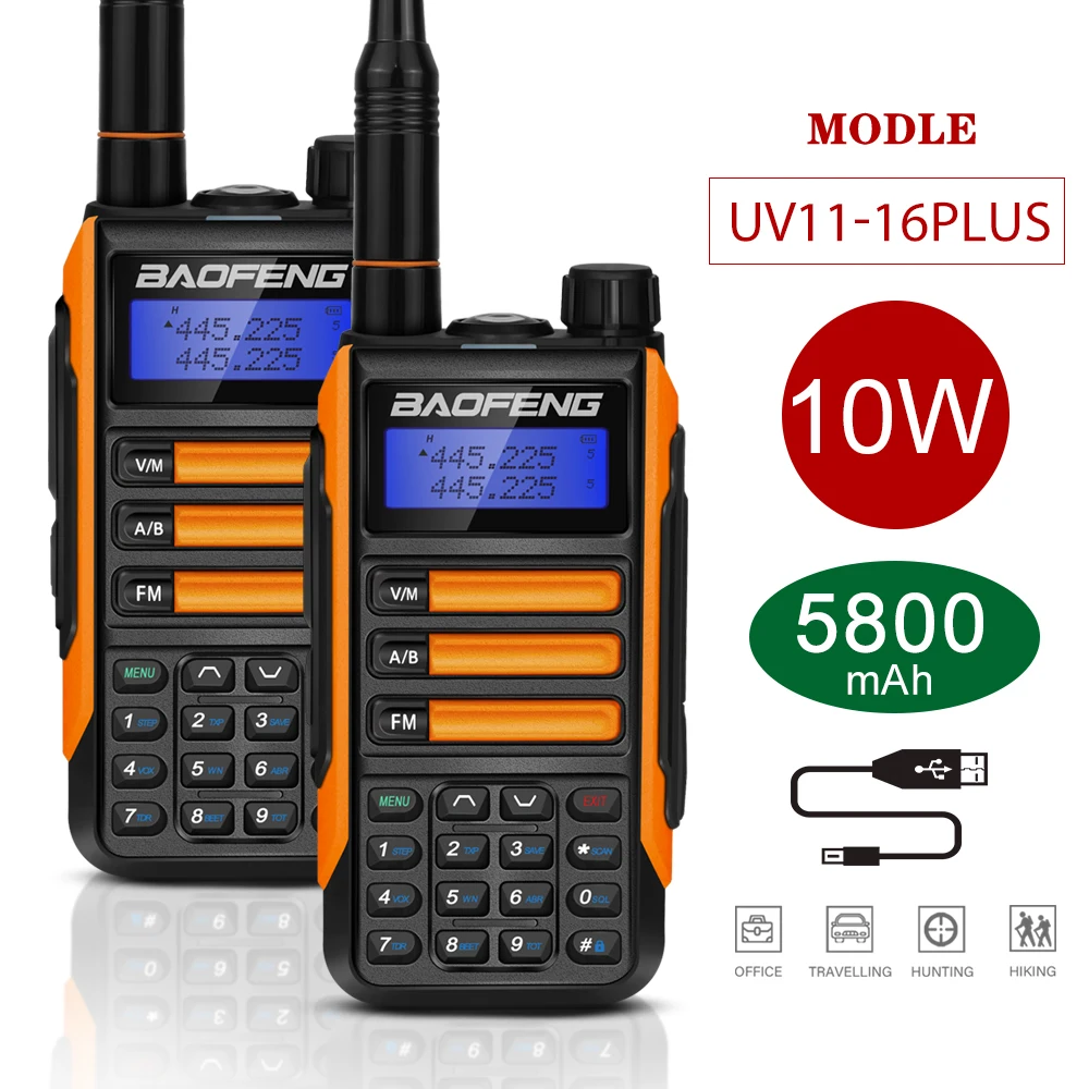 2Pcs Original BaoFeng UV-16 Plus IP68 10W Walkie Talkie Support Type-C Charger problem Radio Upgrade UV5R UV10R