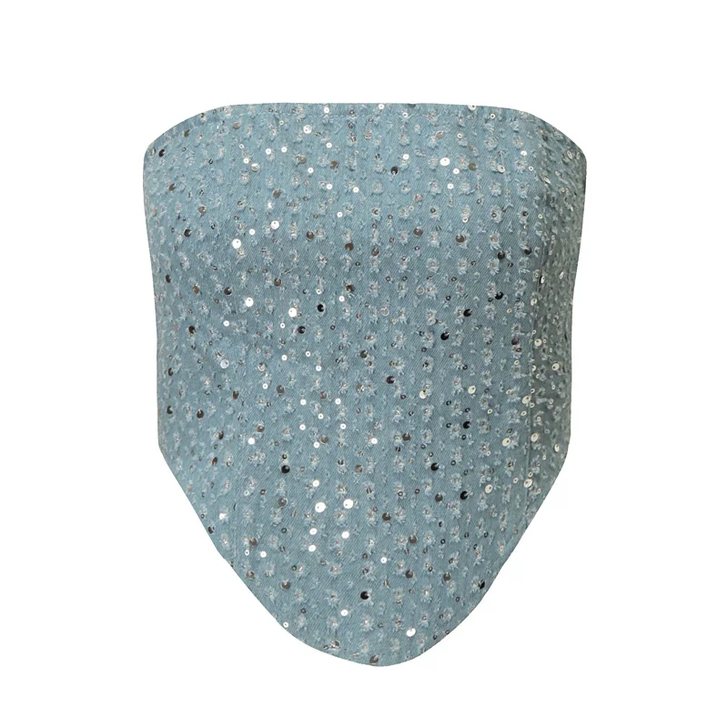 Женский джинсовый костюм из двух предметов Топ без бретелек и широкие брюки с