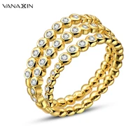 vanaxin fashion ring for woman cubic zirconia ring jewelry gift triple circle twist ring silver color rhodium plated copper box