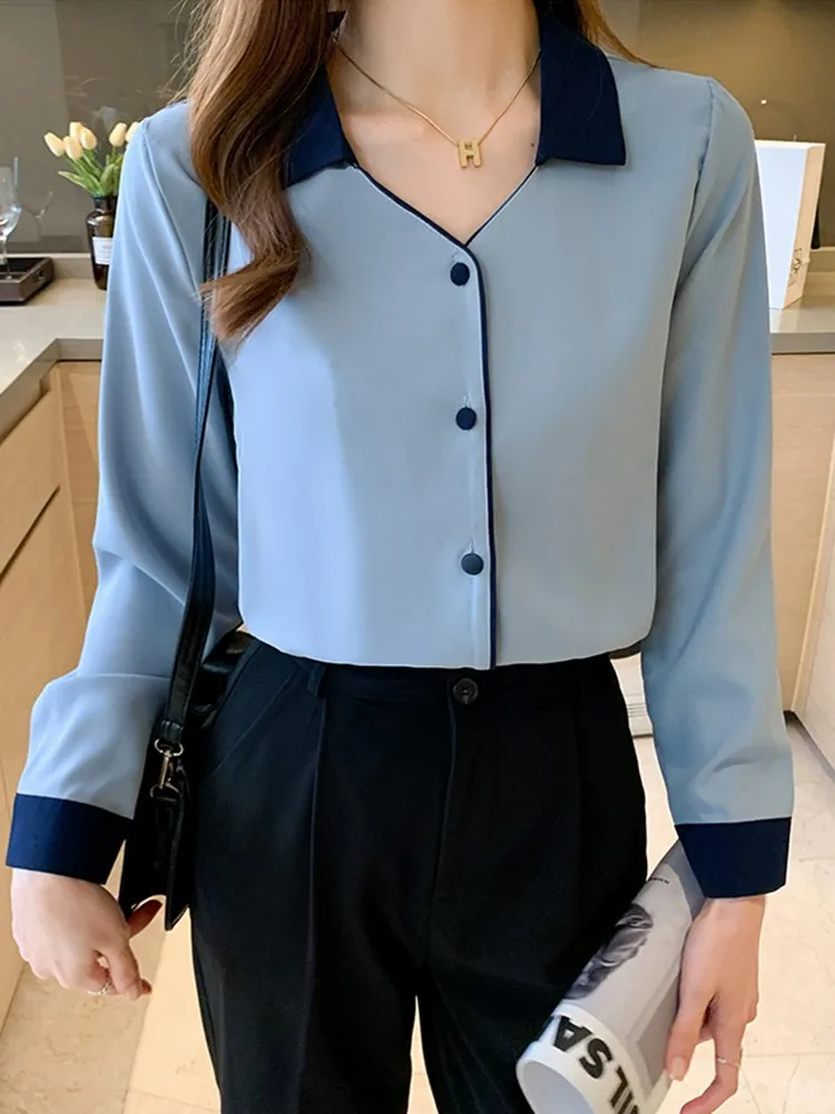 

Office Lady Long Sleeve Chiffon Shirts New Arrival 2023 Spring Korean Style Turn-down Collar All-match Women Casual Tops W1289