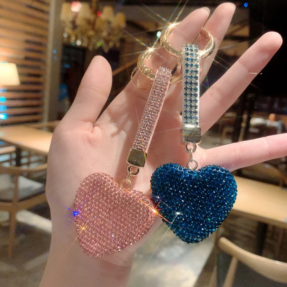 

Bling Rhinestone Heart Shape Keychains Glitter Crystal Heart Key Chain Key Rings Bag Charm For Women Girls For Car Key
