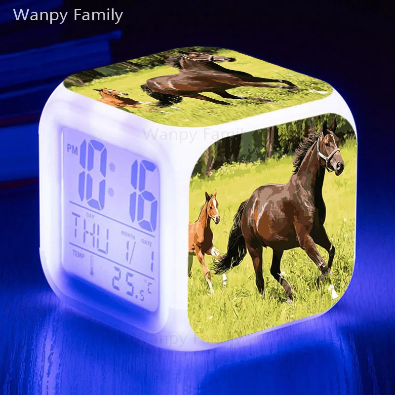 

Running horse alarm clock 7 Color glowing LED digital clock Children room wake-up alarm clock kids christmas gifts
