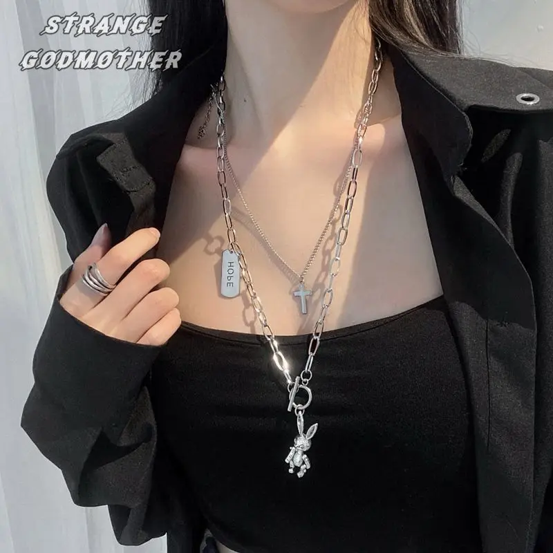

Disney Titanium steel rabbit necklace female INS hip hop pendant accessories punk long chain sweater chain long 2022 new fashion